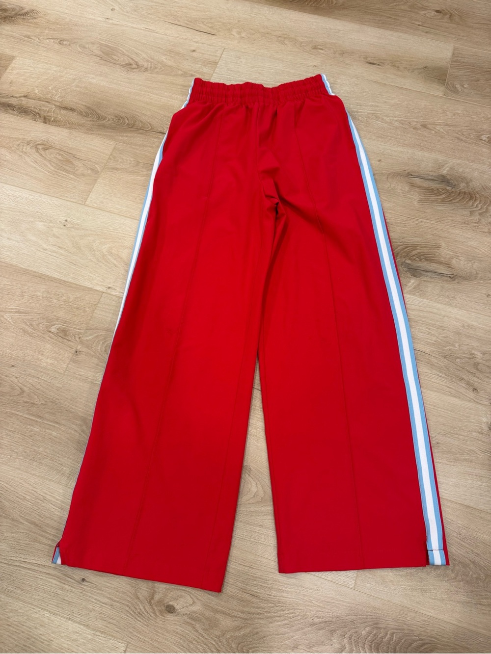 Wide-Leg Red Track Pants with Side Stripes
